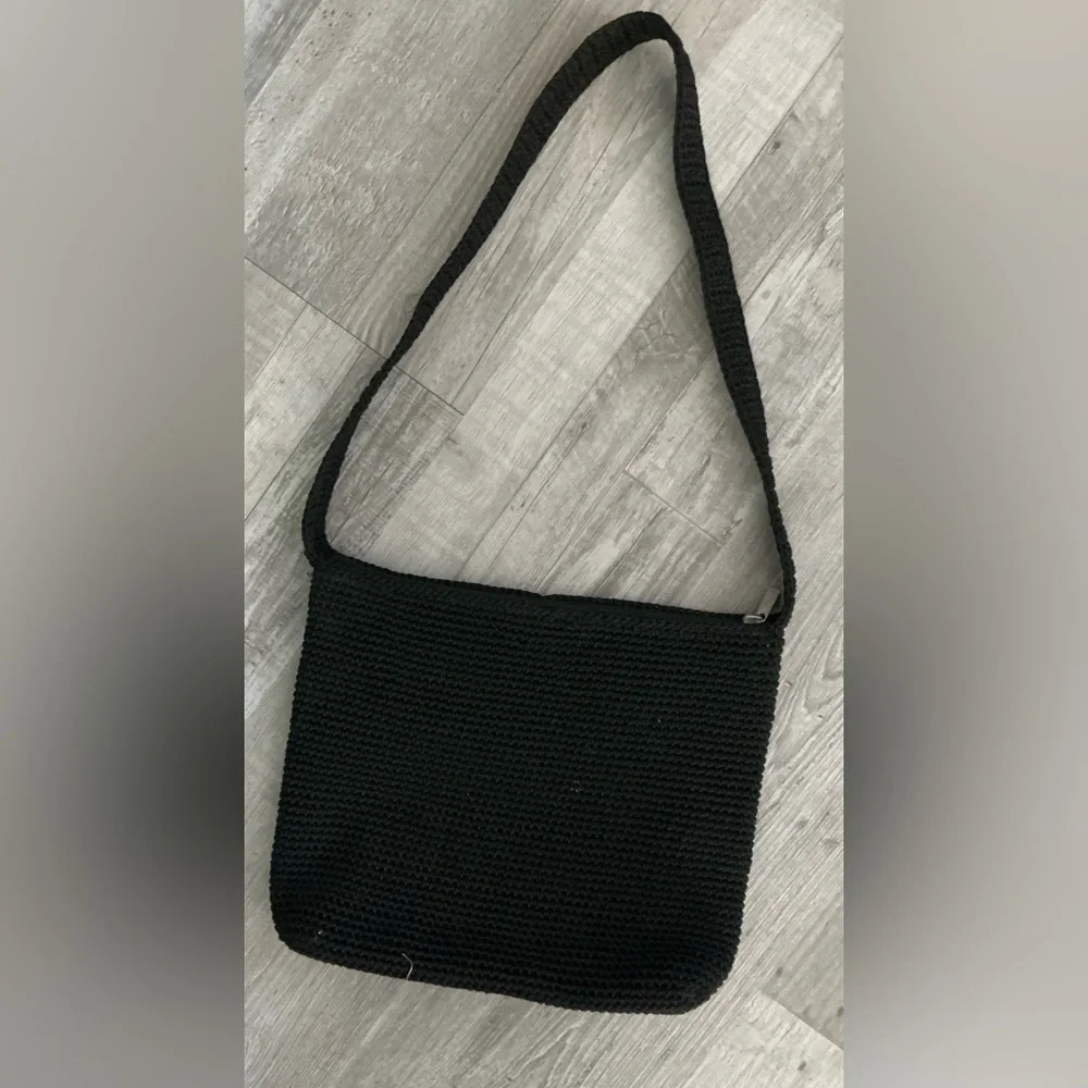 THE SAK Black Woven/Crochet Hobo Shoulder Bag